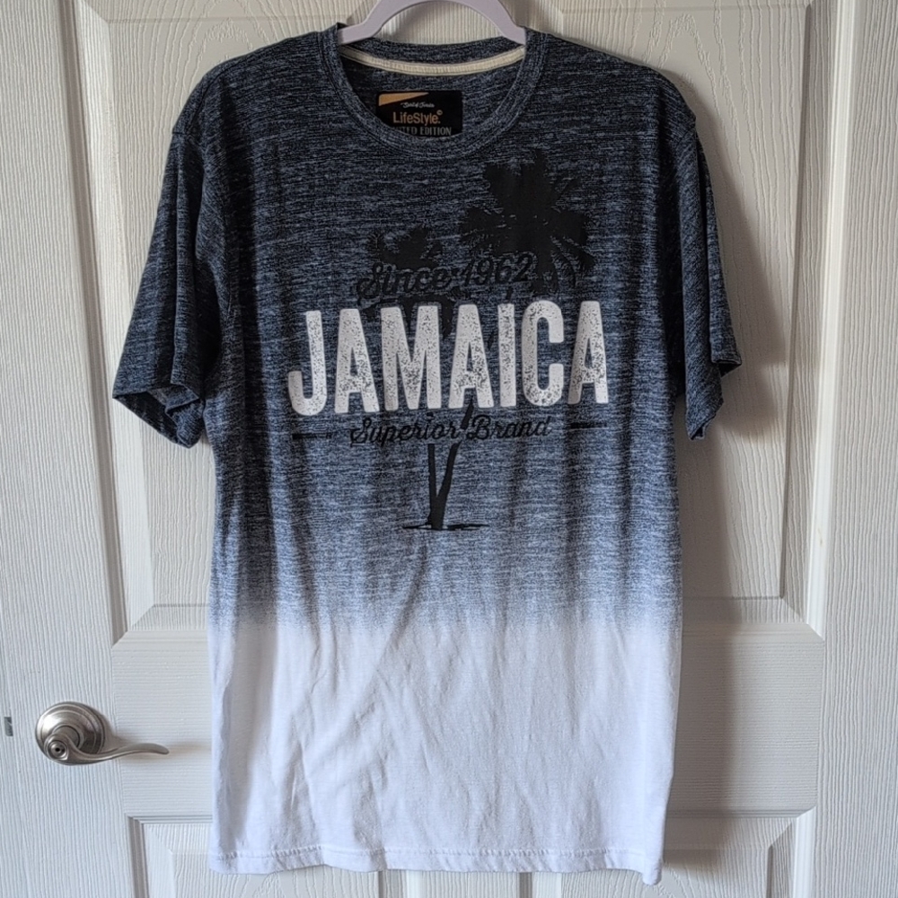 Jamaica Gray and White Men's Short Sleeve Tee